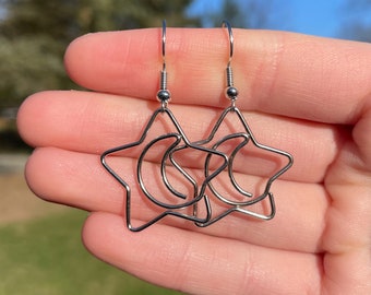 Star and Moon Paperclip Dangle Earrings | Novelty Earrings | Unique Earrings | Fun Earrings | Paperclip Earrings