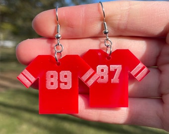 Laser Cut 89/87 Football Jersey Dangle Earrings | Novelty Earrings | Unique Earrings | Fun Earrings | Sports Earrings | Football Earrings