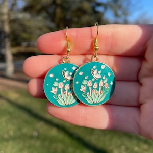 Mushroom and Butterfly Disk Dangle Earrings | Novelty Earrings | Unique Earrings | Fun Earrings | Plant Mom Earrings
