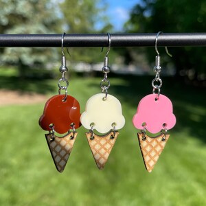 Acrylic Ice Cream Cone Dangle Earrings | Novelty Earrings | Unique Earrings | Fun Earrings | Food Earrings | Summer Earrings