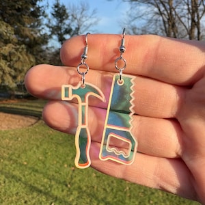 Iridescent Tool Dangle Earrings | Hardware Earrings | Unique Earrings | Fun Earrings | Tool Earrings | Construction Earrings | DIY Earrings