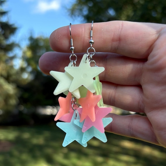 Glow in the Dark Chandelier Dangle Earrings | Novelty Earrings | Unique Earrings | Fun Earrings | Star Earrings