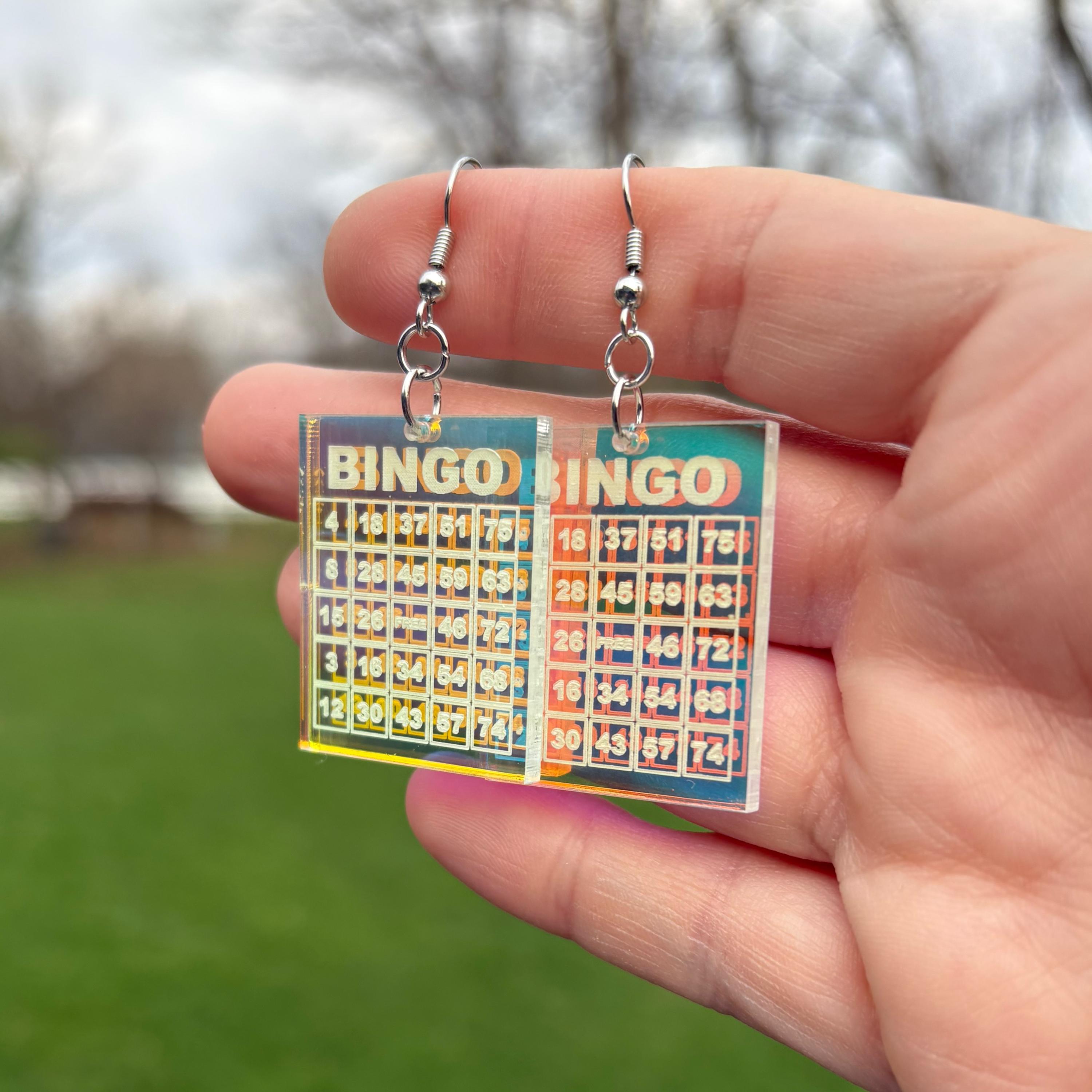 Iridescent Bingo Card Dangle Earrings | Laser Engraved Acrylic Game ...