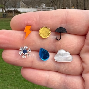 Weather Related Stud Earring Set of 6 | Laser Cut Acrylic Dangle Weather Jewelry