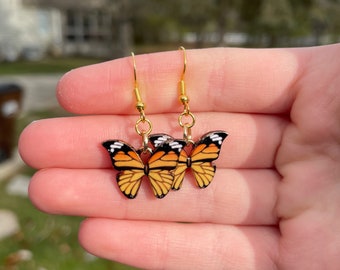 Boucles d'oreilles papillon monarque | Boucles d'oreilles fantaisie | Boucles d'oreilles uniques | Boucles d'oreilles amusantes | Jolies boucles d'oreilles