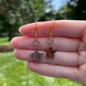 Multi Colored Sparkly Star Dangle Earrings | Novelty Earrings | Unique Earrings | Fun Earrings | Pretty Earrings