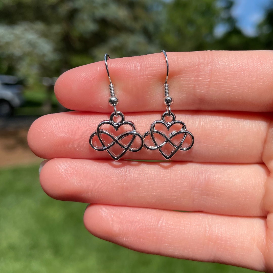 Silver Celtic Heart and Knot Earrings Novelty Earrings Unique Earrings