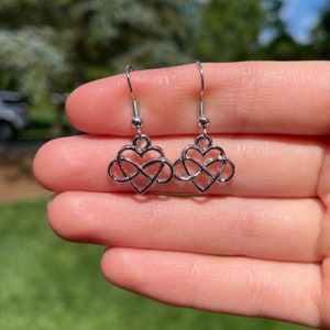 Silver Celtic Heart and Knot Earrings | Novelty Earrings | Unique Earrings | Fun Earrings | Pretty Earrings | Irish Earrings