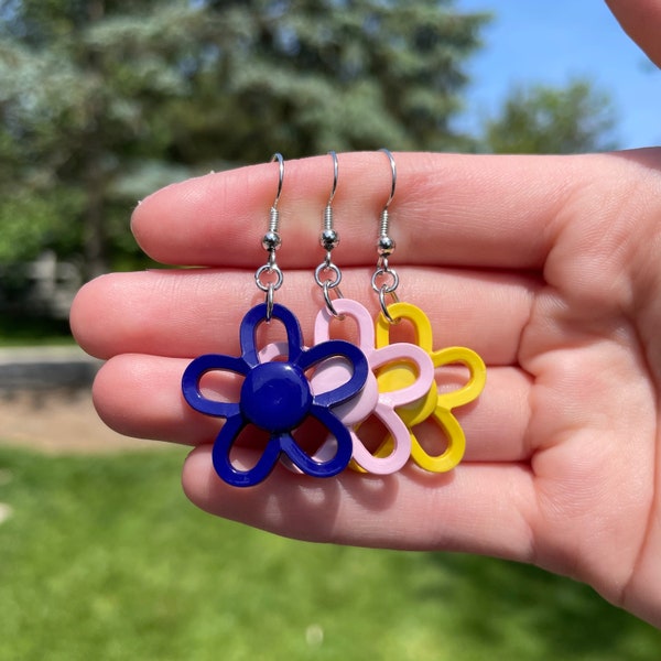 70's Inspired Flower Dangle Earrings | Novelty Earrings | Unique Earrings | Fun Earrings | Pretty Earrings