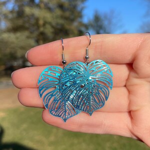 Metal Monstera Leaf Dangle Earrings | Novelty Earrings | Unique Earrings | Fun Earrings | Pretty Earrings