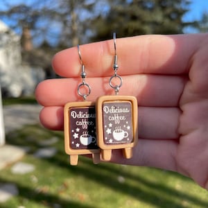 Coffee Stand Sign Dangle Earrings | Novelty Earrings | Unique Earrings | Fun Earrings