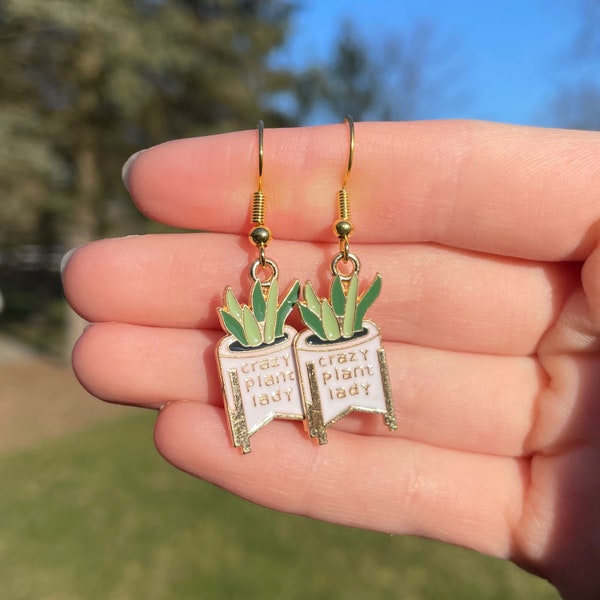 Crazy Plant Lady Planter Dangle Earrings | Novelty Earrings | Unique Earrings | Fun Earrings | Plant Mom Earrings