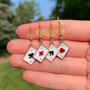 Aces Playing Cards Dangle Earrings | Novelty Earrings | Unique Earrings | Fun Earrings | Lucky Earrings