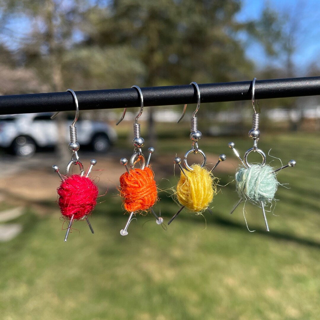 Ball of Yarn With Knitting Needles Earrings Novelty Earrings Unique