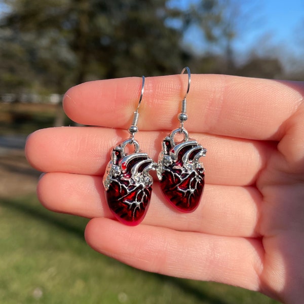 Anatomical Heart Dangle Earrings | Organ Earrings | Unique Earrings | Cute Earrings | Creepy Earrings | Weird Earrings | Body Part Earrings