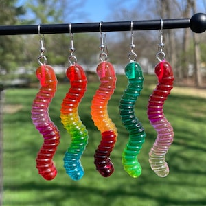 Gummy Style Worm Earrings | Novelty Earrings | Unique Earrings | Funny Earrings | Statement Earrings | Worm Earrings
