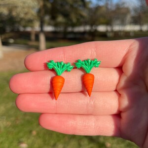 Leafy Carrot Stud Earrings | Novelty Earrings | Unique Earrings | Fun Earrings | Food Earrings | Enamel Earrings