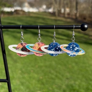 Saturn with Rings Dangle Earrings | Outer Space Earrings | Unique Earrings | Pretty Earrings | Sparkly Earrings | Whimsical Earrings
