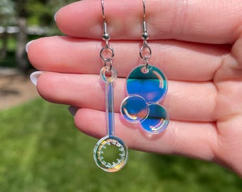 Mismatched Bubble and Bubble Wand Dangle Earrings | Summer Earrings | Unique Earrings | Cute Earrings | Fun Earrings | Summertime Earrings