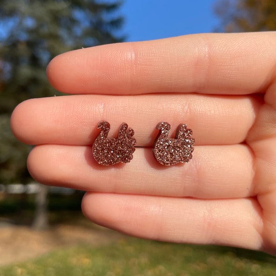 Glitter Turkey Stud Earrings Thanksgiving Earrings Holiday