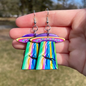 Colorful Alien Abduction Earrings | Novelty Earrings | Unique Earrings | Fun Earrings | Pretty Earrings