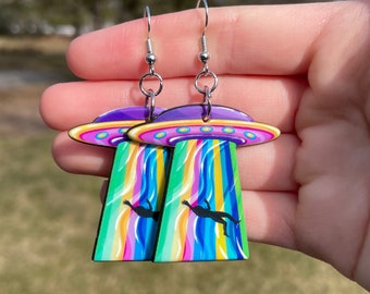 Colorful Alien Abduction Earrings | Novelty Earrings | Unique Earrings | Fun Earrings | Pretty Earrings