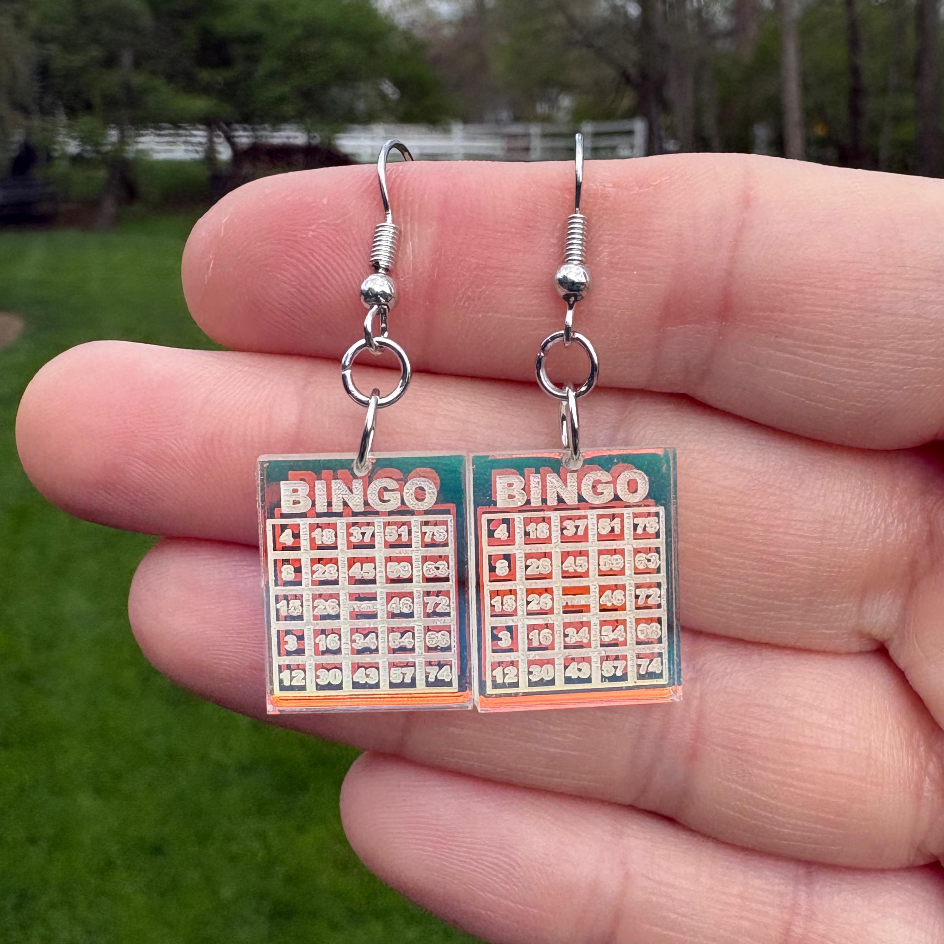 Iridescent Bingo Card Dangle Earrings | Laser Engraved Acrylic Game ...