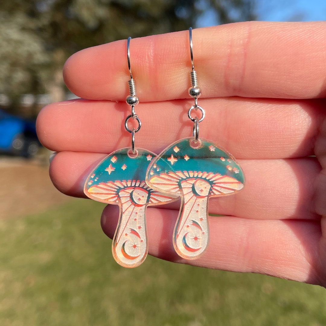 Engraved Acrylic Mushroom Earrings Novelty Earrings Unique