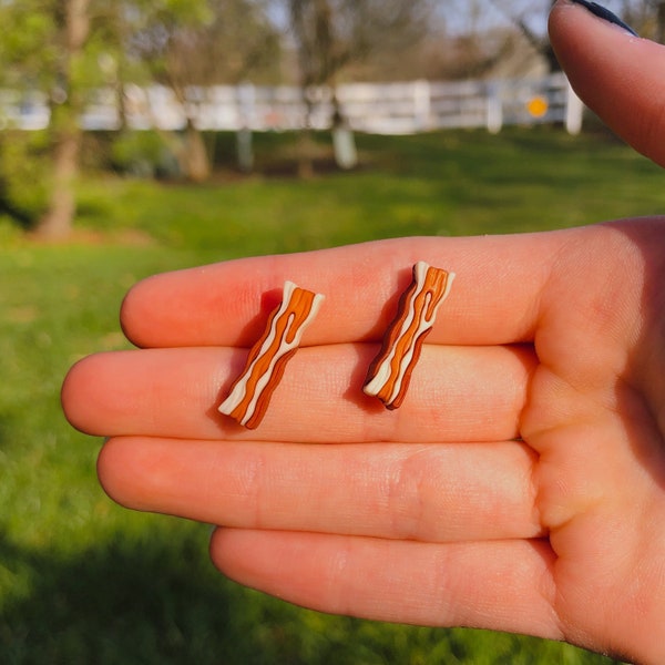 Mini Bacon Stud Earrings | Novelty Earrings | Unique Earrings | Fun Earrings | Breakfast Earrings