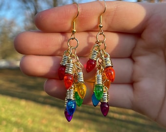 Rainbow Mini Christmas Bulb Chandelier Dangle Earrings | Christmas Light Earrings | Unique Earrings | Fun Earrings | Pretty Earrings