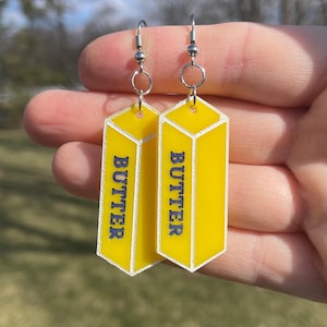 Stick of Butter Dangle Earrings | Novelty Earrings | Unique Earrings | Fun Earrings | Food Earrings | Breakfast Earrings | Silly Earrings