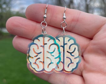 Iridescent Acrylic Brain Dangle Earrings | Organ Earrings | Unique Earrings | Cute Earrings | Weird Earrings | Body Part Earrings | Brains