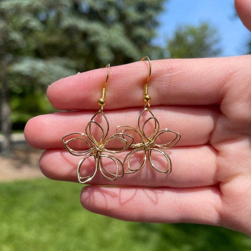 Wire Flower Dangle Earrings Novelty Earrings Unique Etsy