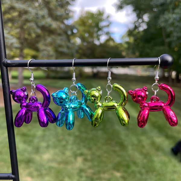 Colorful Metallic Balloon Cat Style Dangle Earrings | Novelty Earrings | Unique Earrings | Fun Earrings | Cute Earrings | Animal Earrings