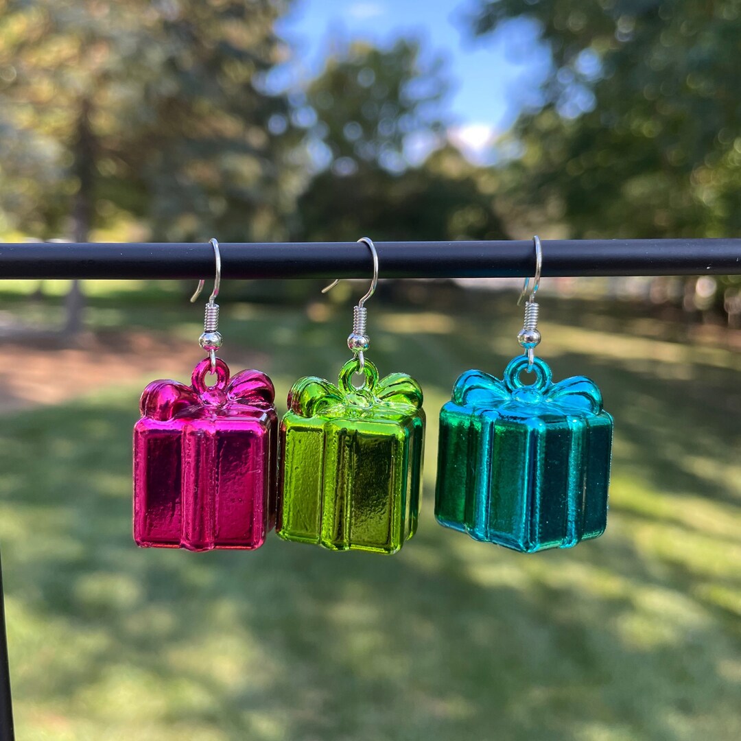 Metallic Gift Box Dangle Earrings | Novelty Earrings | Unique Earrings ...