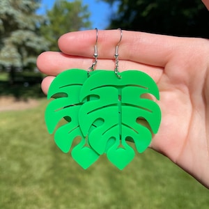 BIG Monstera Leaf Dangle Earrings Novelty Earrings Unique Earrings Fun Earrings Plant Mom Earrings Plain