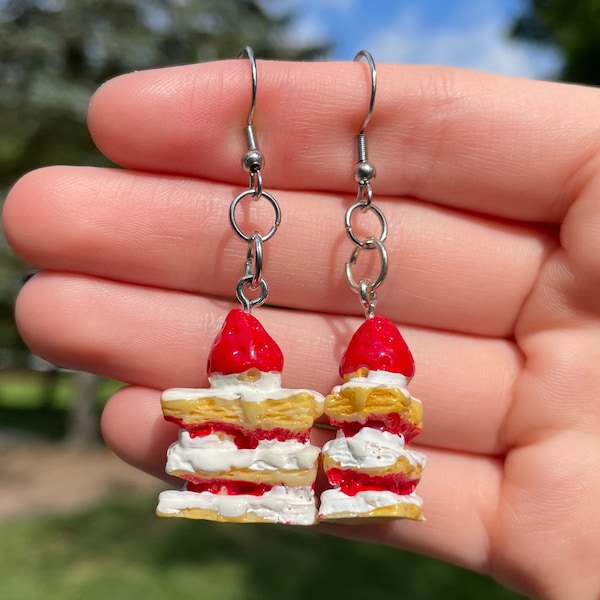 Strawberry Cake Slice Dangle | Novelty Dangle Earrings | Unique Earrings  | Fun Earrings | Cute Earrings