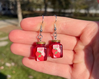 Adorable Strawberry Jam Jar Earrings | Novelty Earrings | Unique Earrings | Fun Earrings | Food Earrings | Summer Earrings