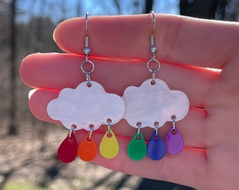 Rainbow Raincloud Earrings | Novelty Earrings | Unique Earrings | Fun Earrings | Cloud Earrings | Storm Cloud Earrings