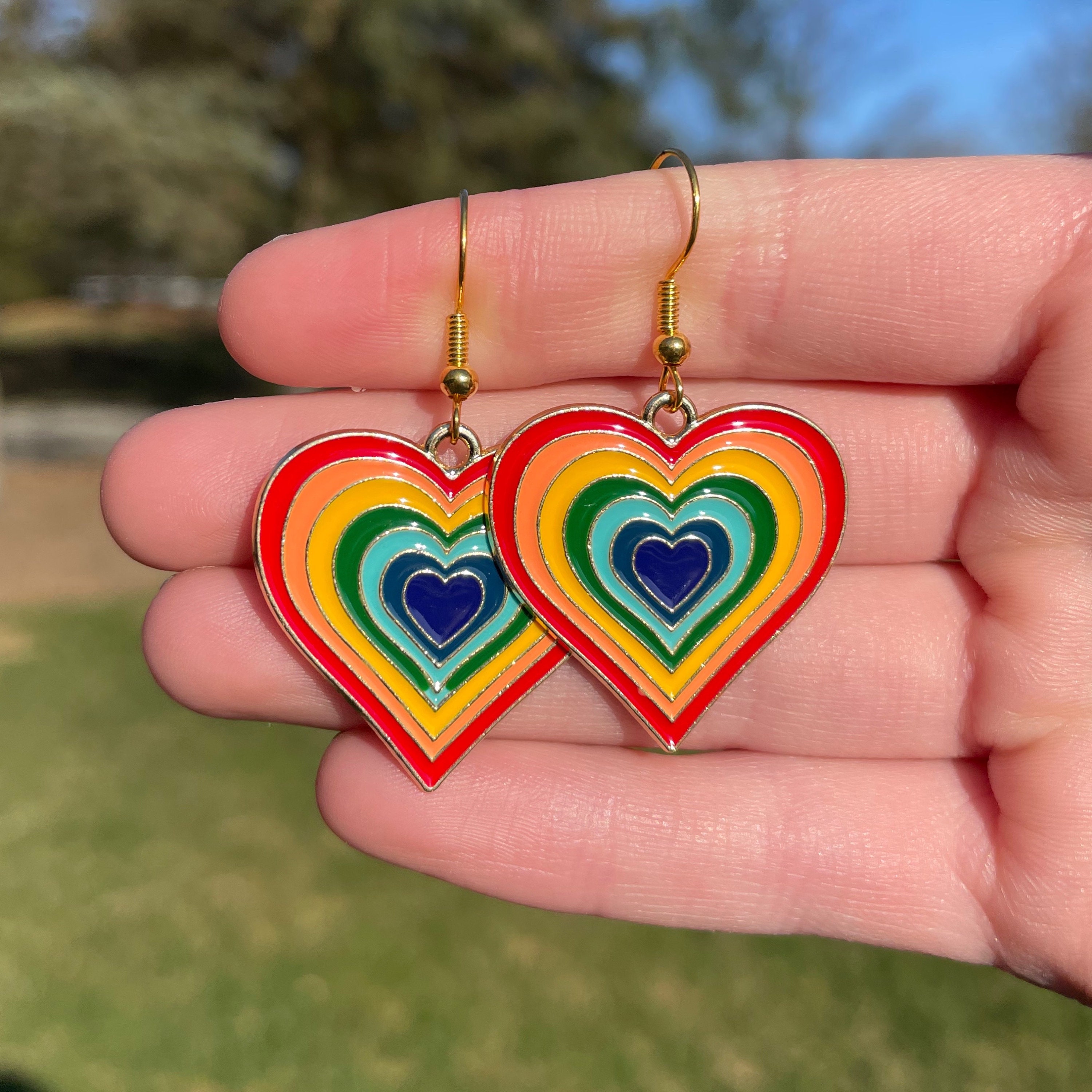 Rainbow heart earrings deals