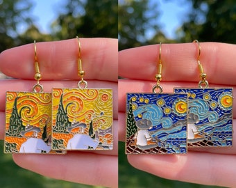 Van Gogh Starry Night Styled Paintings Earrings | Novelty Earrings | Unique Earrings | Fun Earrings | Quirky Earrings | Art Earrings