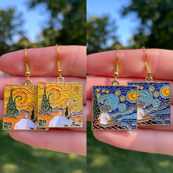 Van Gogh Starry Night Styled Paintings Earrings | Novelty Earrings | Unique Earrings | Fun Earrings | Quirky Earrings | Art Earrings