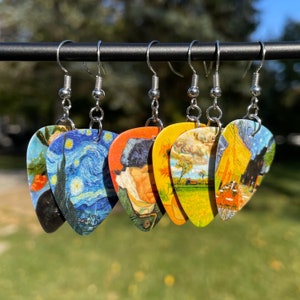 Van Gogh Paintings Guitar Pick Earrings | Novelty Earrings | Unique Earrings | Fun Earrings | Quirky Earrings | Art Earrings