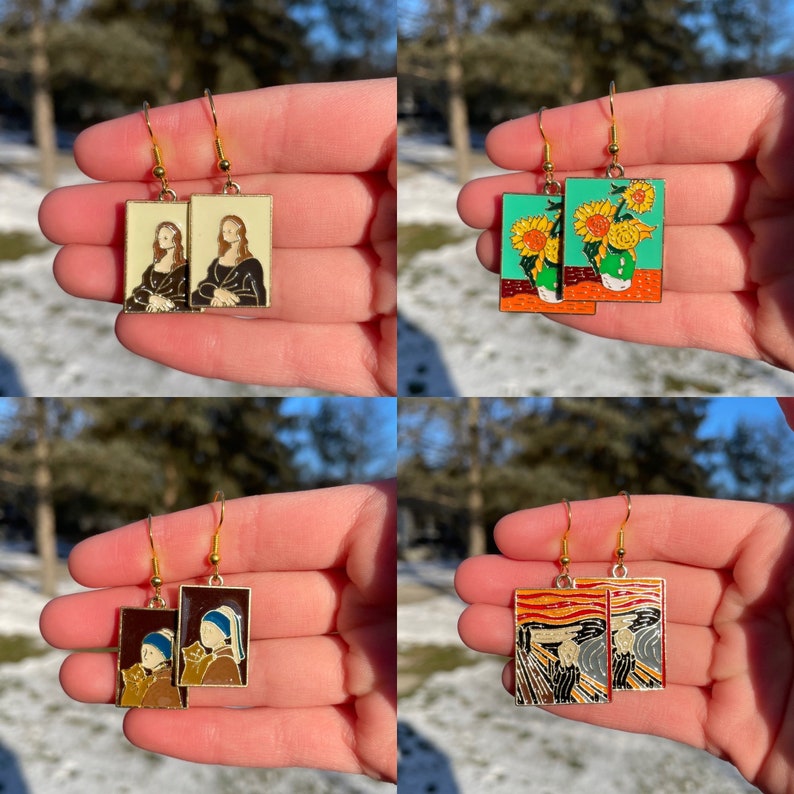 Enamel Famous Paintings Earrings | Novelty Earrings | Unique Earrings | Fun Earrings | Quirky Earrings | Art Earrings 