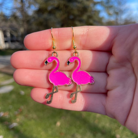Flamingo Dangle Earrings Novelty Earrings Unique Earrings Fun