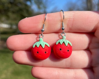 Cute Tomato Dangle Earrings | Novelty Earrings | Unique Earrings | Fun Earrings | Food Earrings | Kawaii Earrings