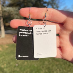 Mini Cards Against Humanity Card Dangle Earrings | Novelty Earrings | Unique Earrings | Fun Earrings | Game Earrings
