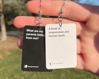 Mini Cards Against Humanity Card Dangle Earrings | Novelty Earrings | Unique Earrings | Fun Earrings | Game Earrings