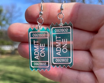 Admit One Ticket Dangle Earrings | Ticket Earrings | Fun Earrings | Movie Theater Earrings | Quirky Earrings | Admit One | Personalizable