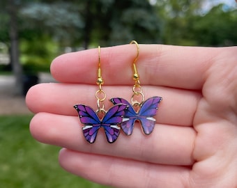 Boucles d'oreilles papillon violet | Boucles d'oreilles fantaisie | Boucles d'oreilles uniques | Boucles d'oreilles amusantes | Jolies boucles d'oreilles